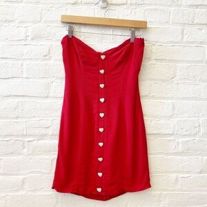 Reformation || Neve Strapless Mini Dress Sweetheart Heart Button Red‎ 0